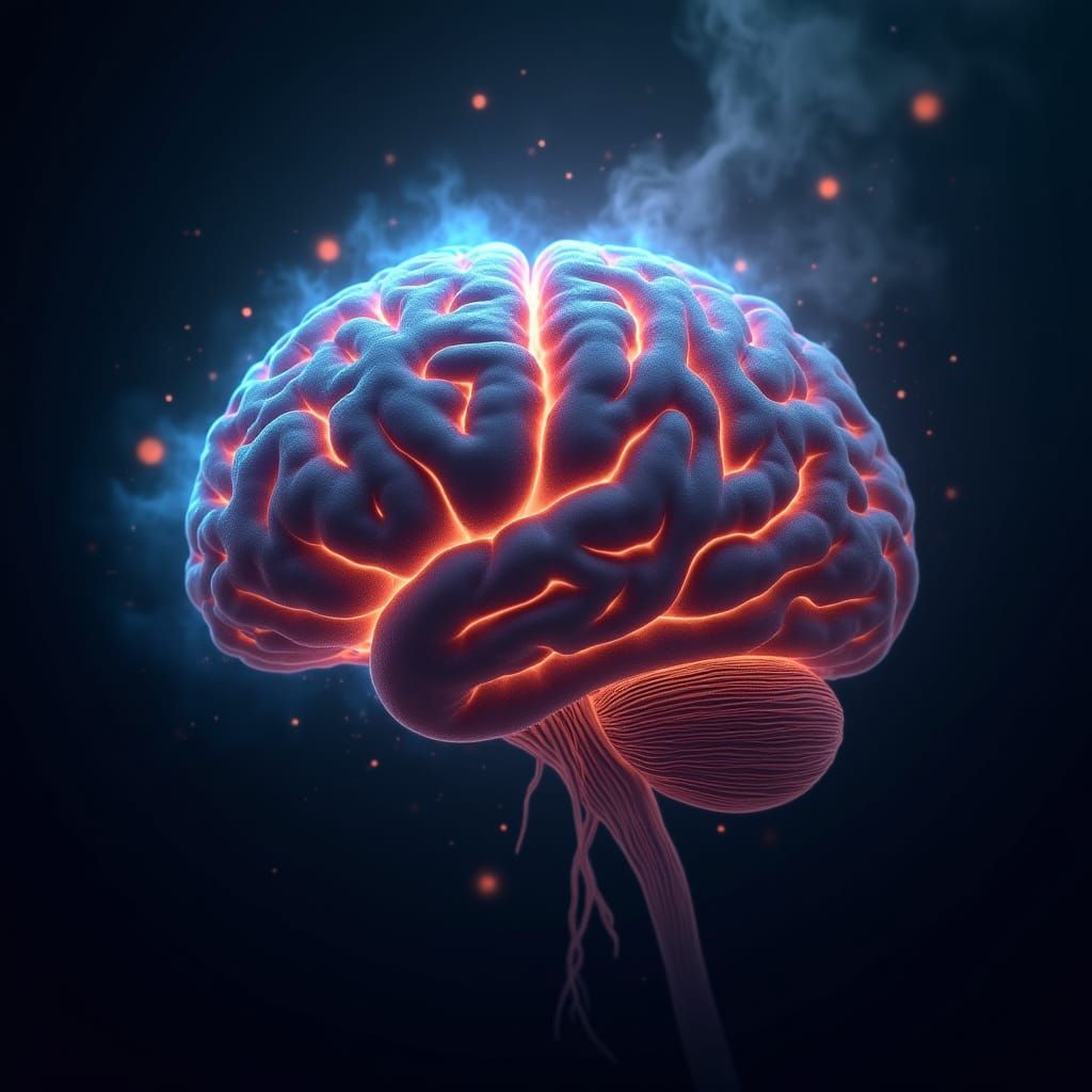 Mystical Brain in Electric Blue and Orange Hues