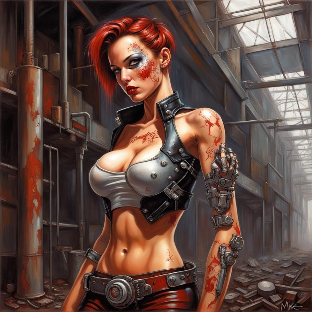 Dieselpunk Cyborg Portrait in Abandoned Factory