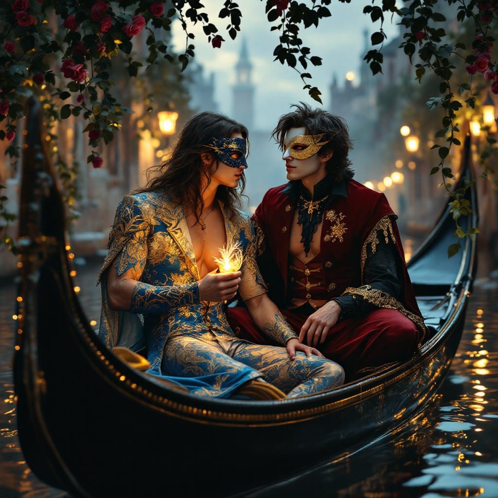 Gay Couple in Venice: A Romantic Masquerade Scene