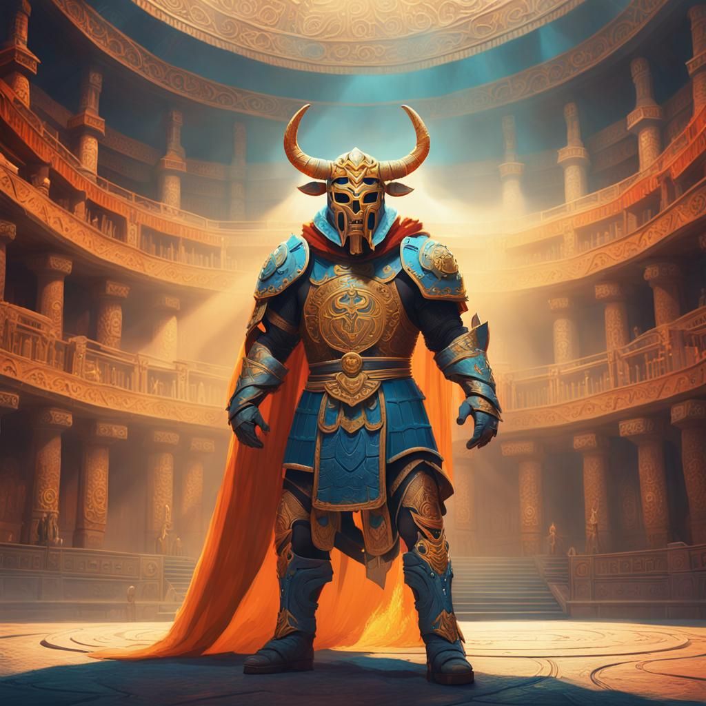 Minotaur Luchador Knight in Mystical Arena