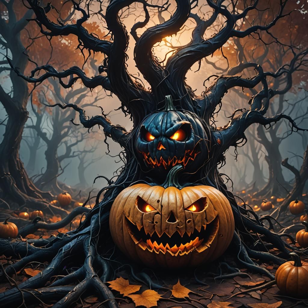 Gnarled Pumpkin Oozing Blood: Dark Fantasy Matte Painting