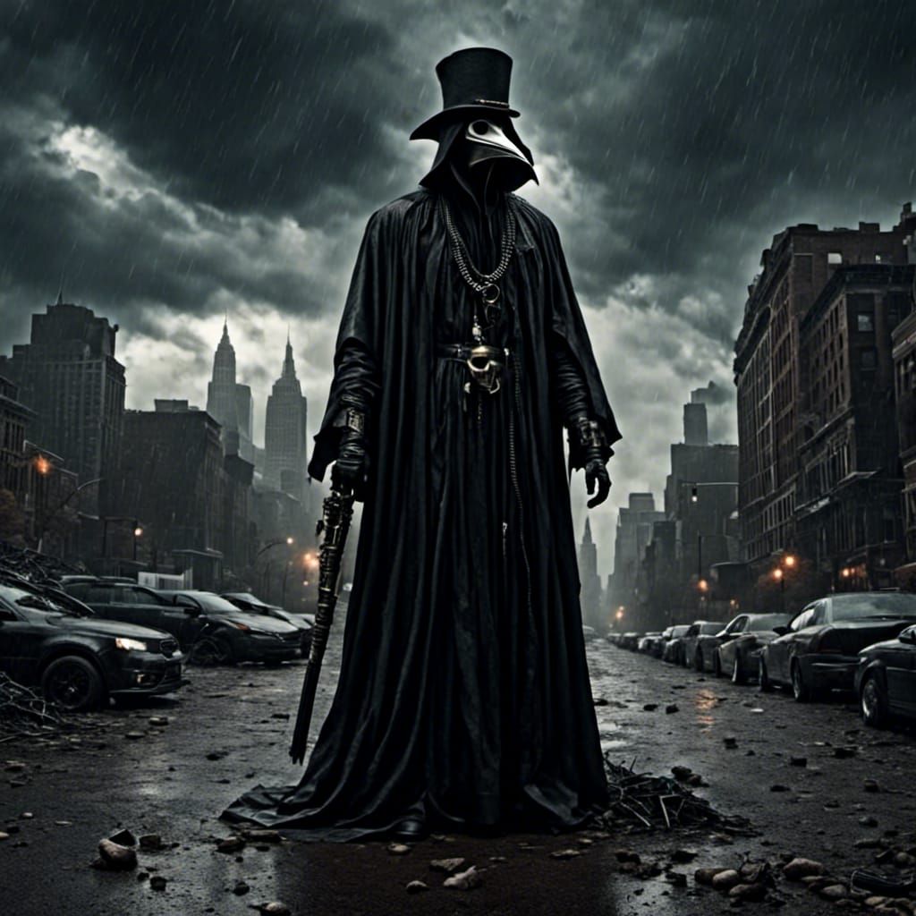 Plague Doctor in Dystopian New York: Hyperrealistic Image