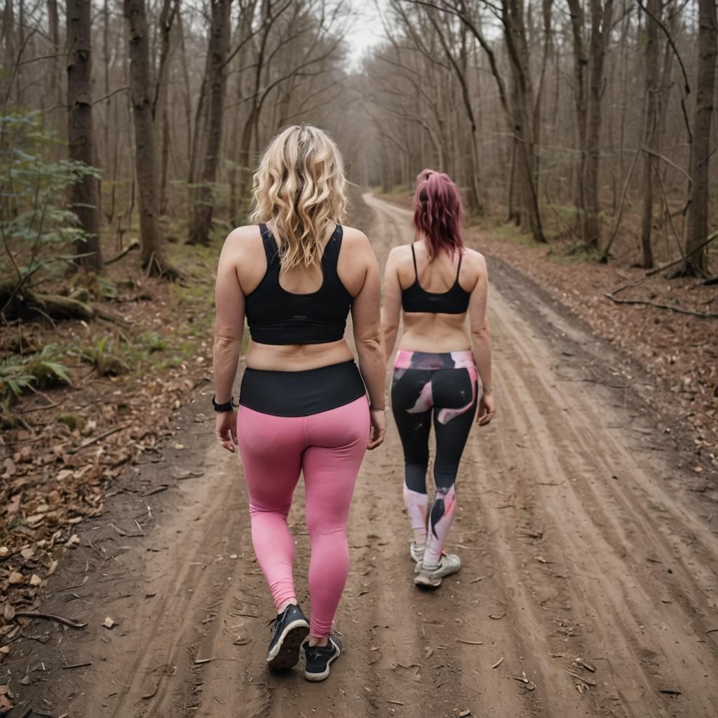 Curvy Woman Hiking on Forest Trail