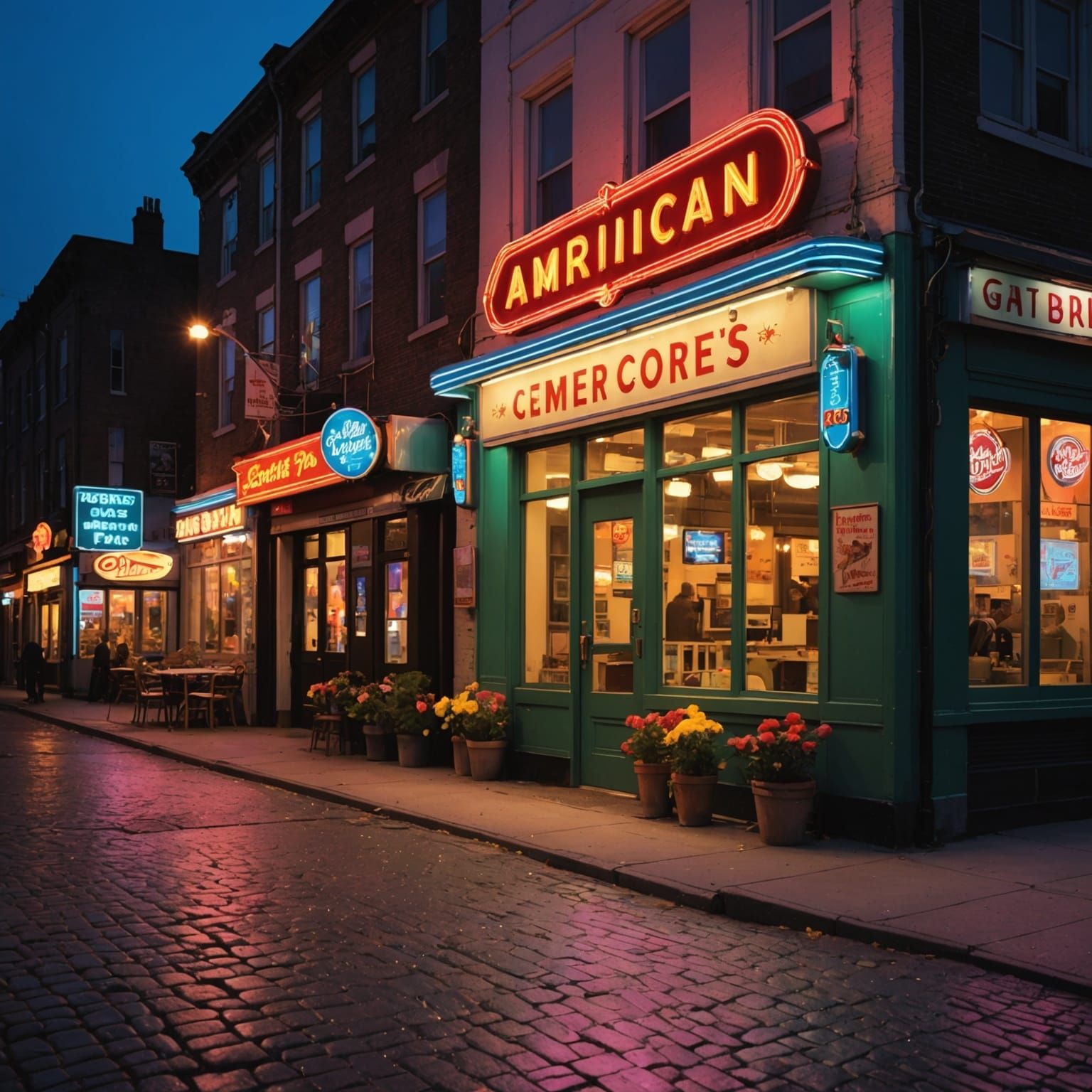 Radiant Narrow Street Scene at Night