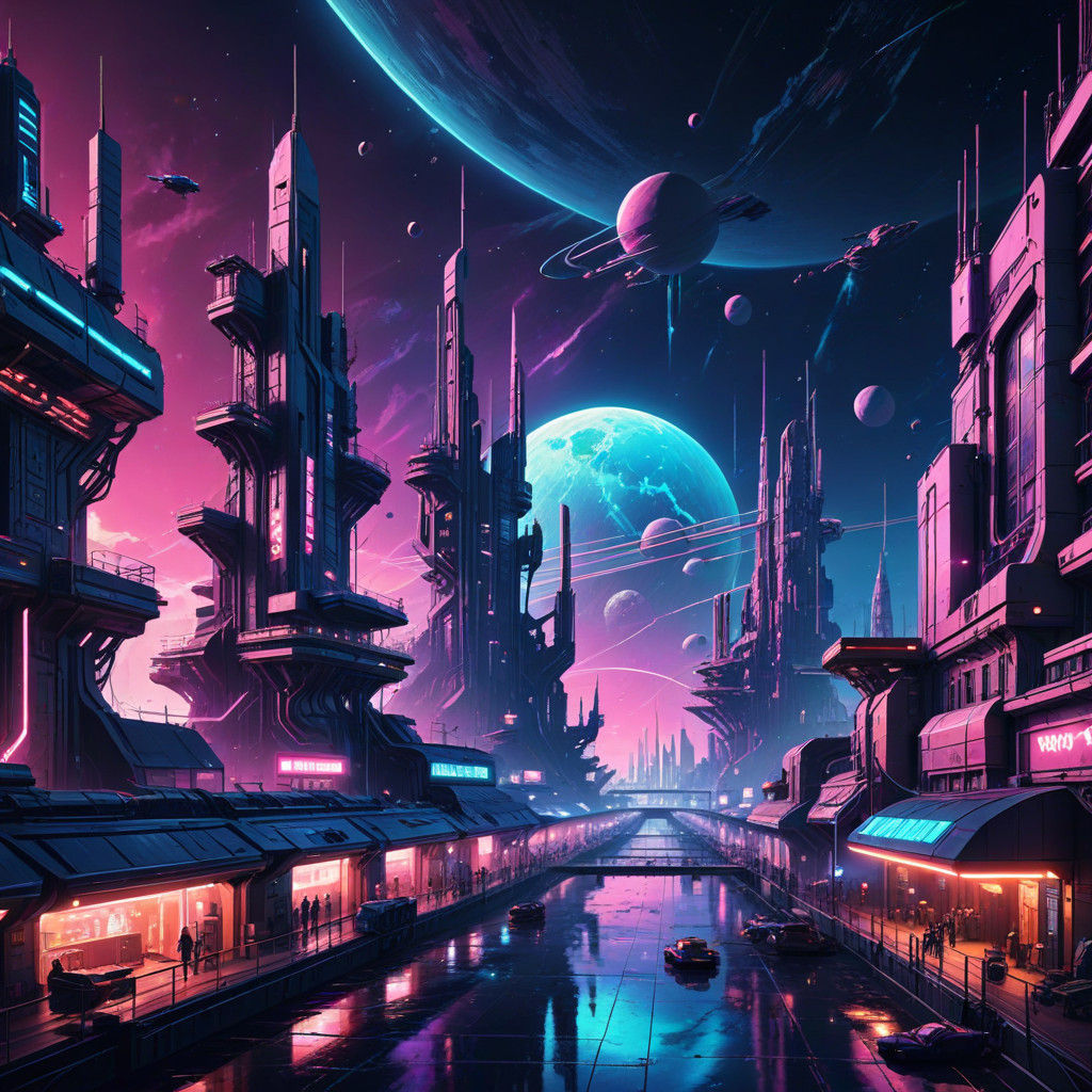 Cyberpunk Industrial Cityscape in Space