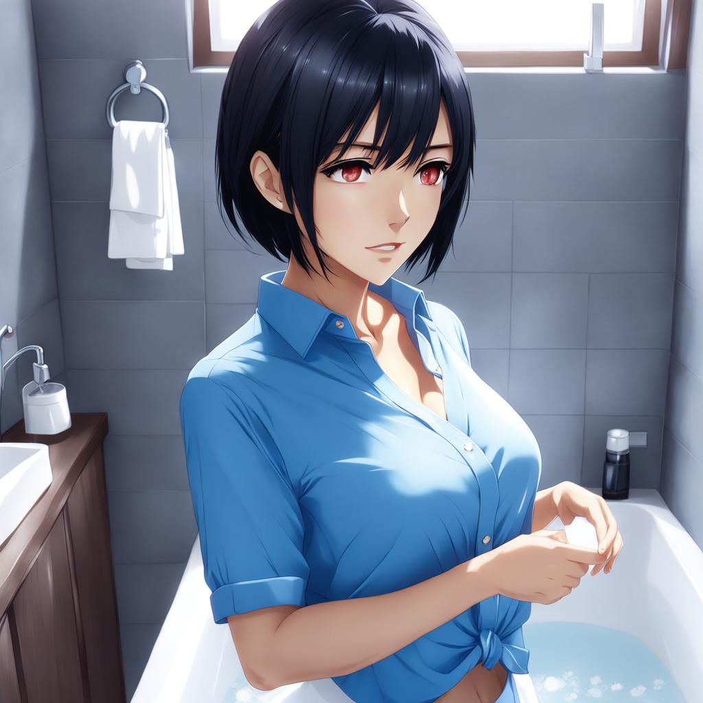 Anime Style Woman in Bathroom
