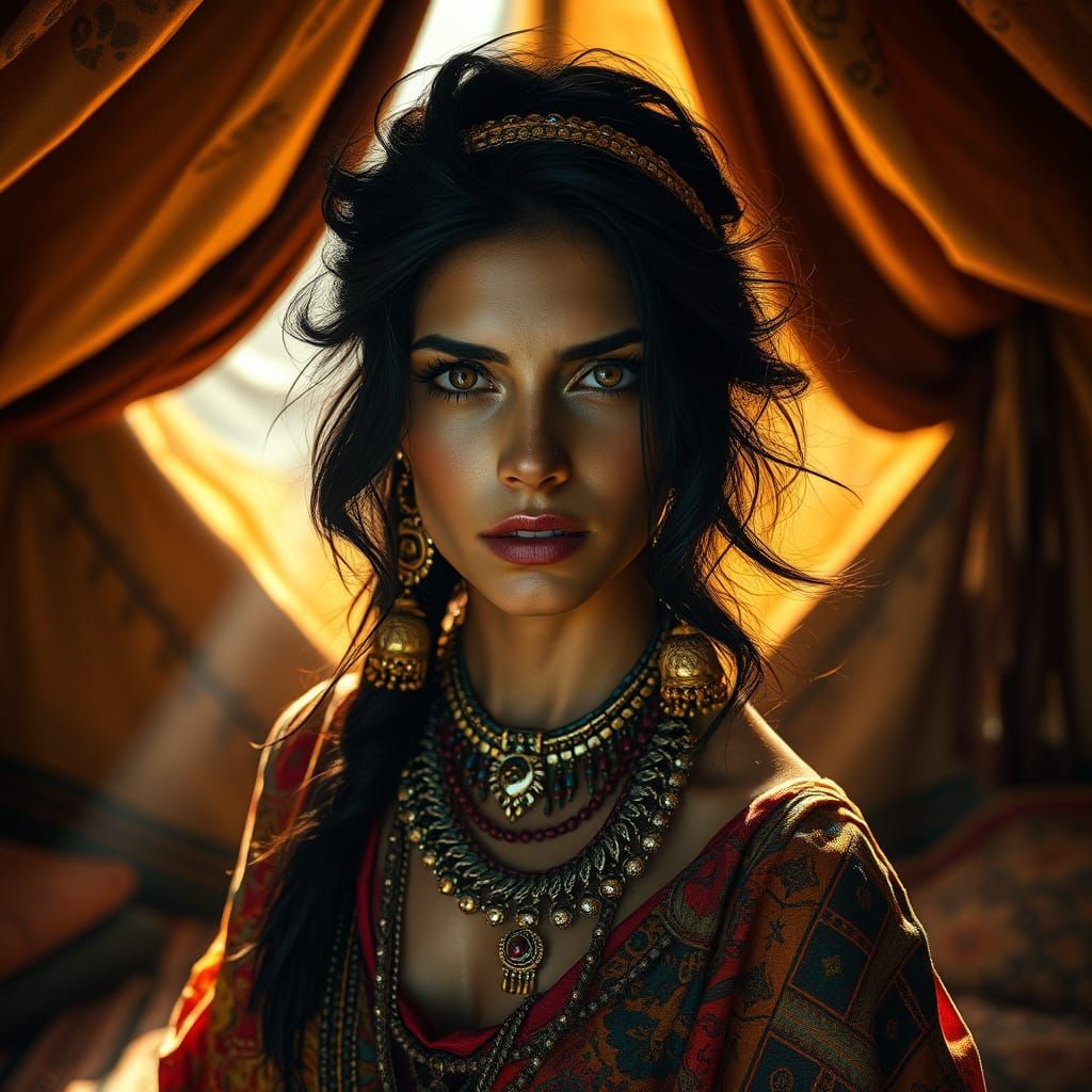Mysterious Gypsy Woman in Dappled Light