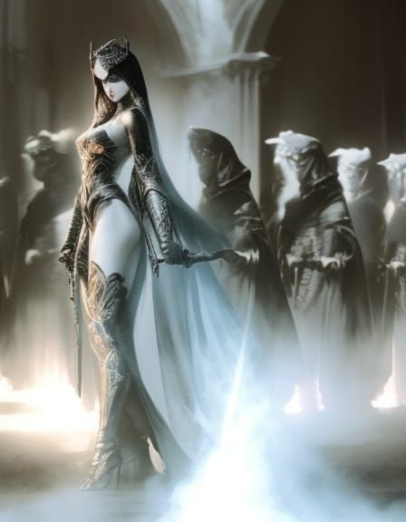 Dramatic Female Figure in Dark Renaissance-Inspired Fashion