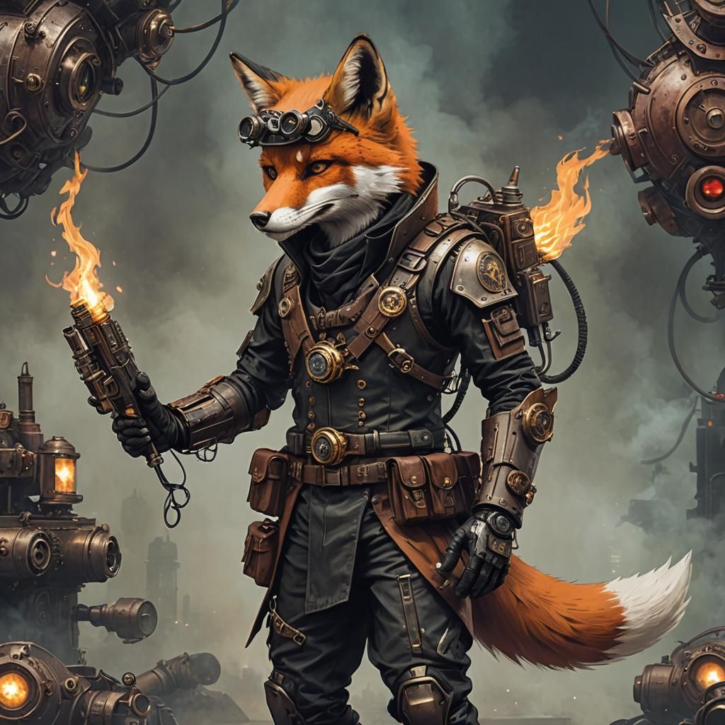 Cyberpunk Steampunk Fox Pyromancer