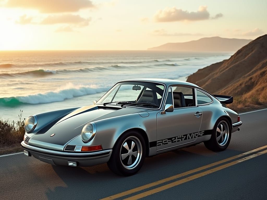 Classic Silver Sports Car on Coastal Highway