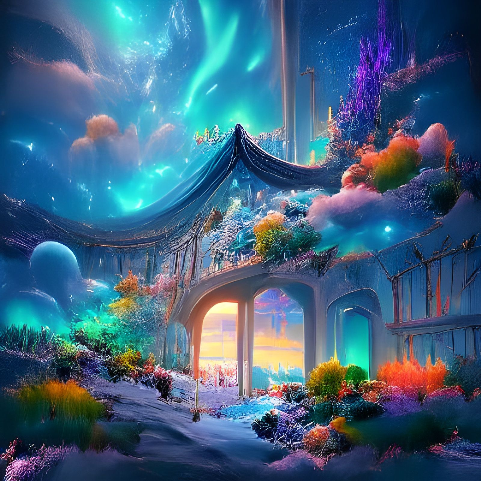 Heavenly Fractal Landscape in Digital Art Style