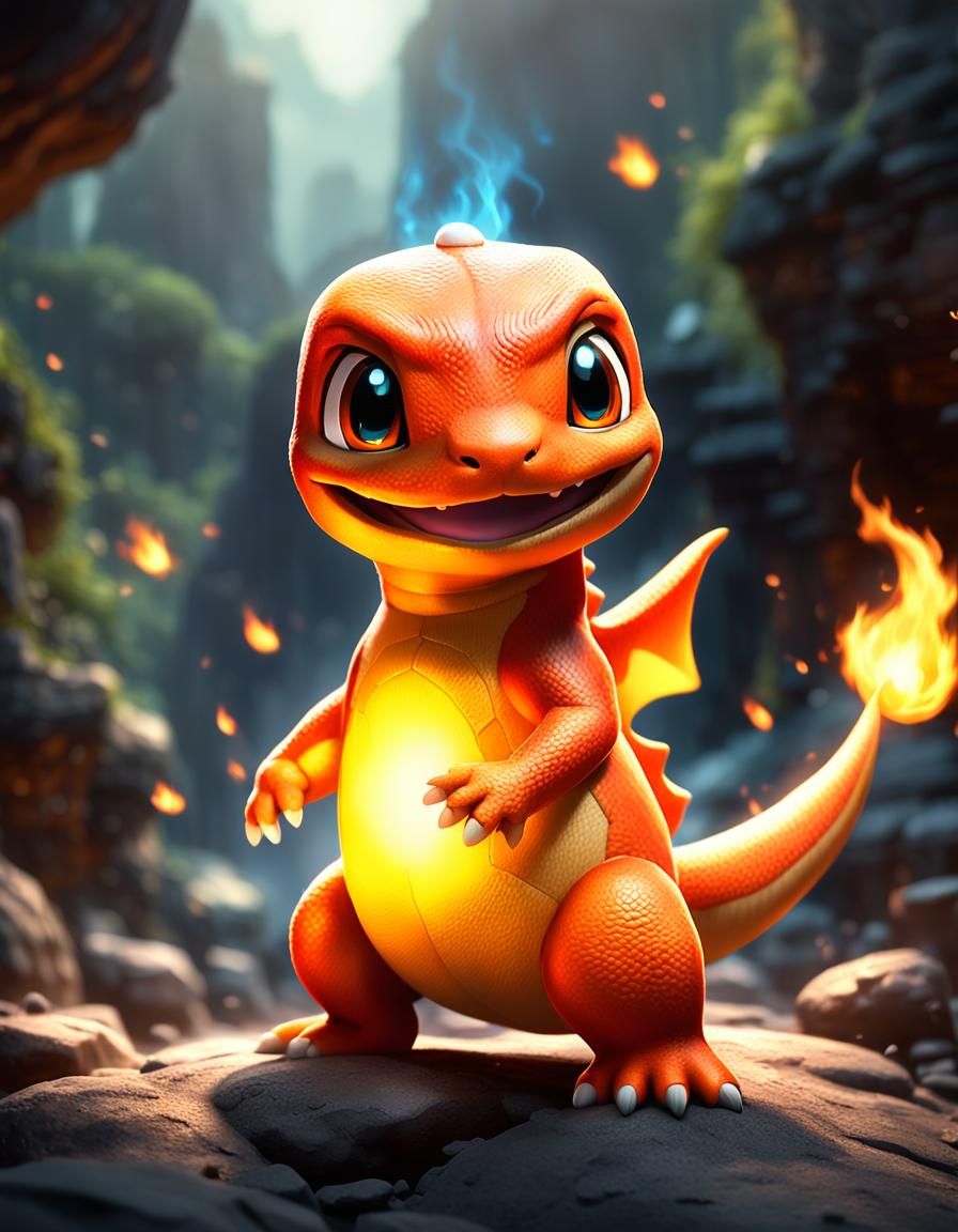 Chibi Charmander with Flaming Tail: Digital Art
