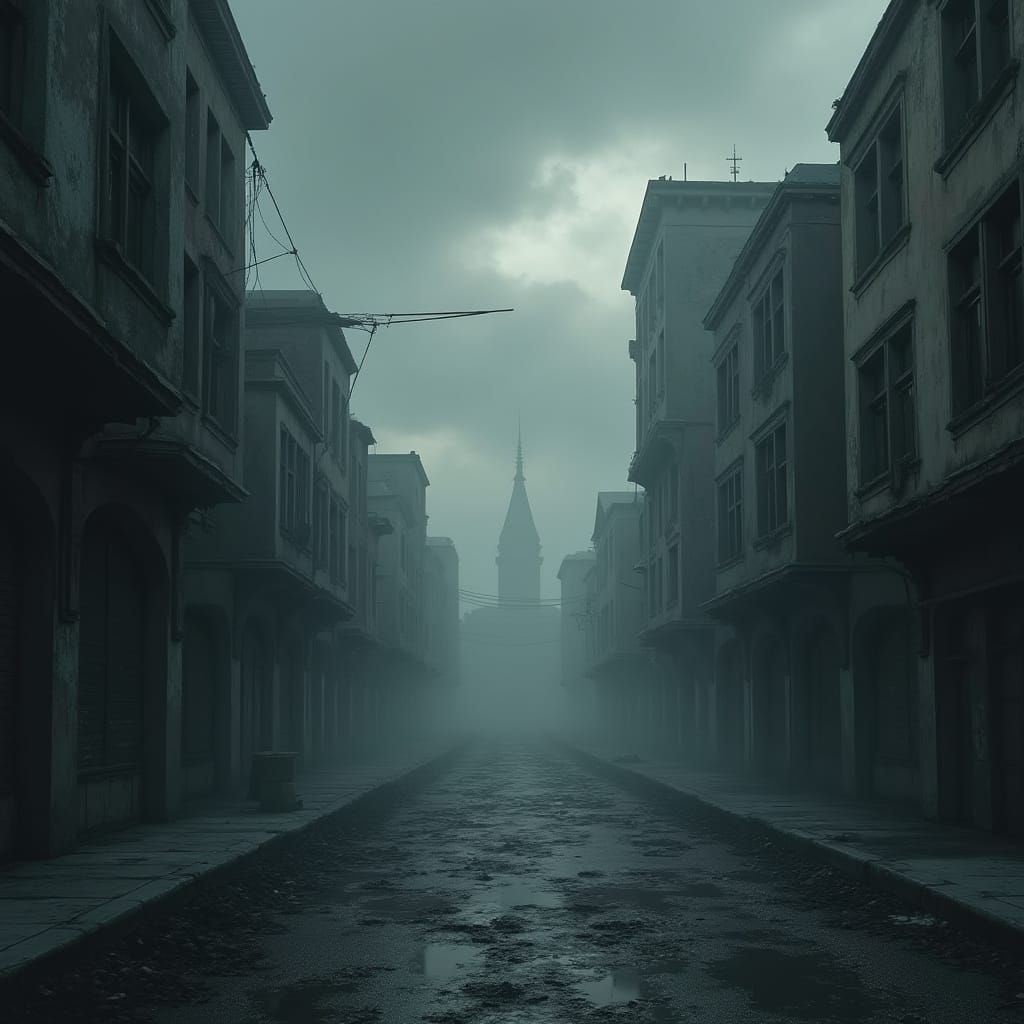 Abandoned Metropolis in a Dark, Foreboding Atmosphere