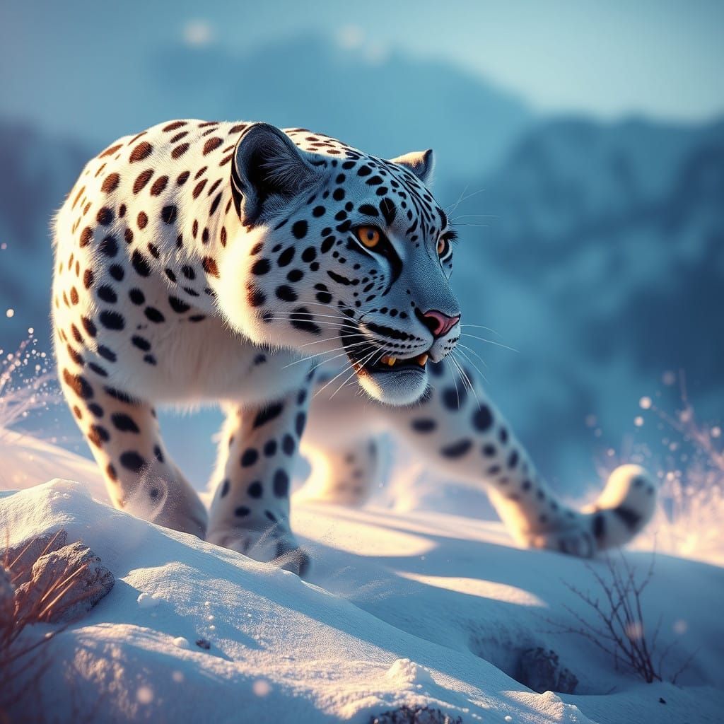 Fantastical Snow Leopard in Vivid, Complementary Colors