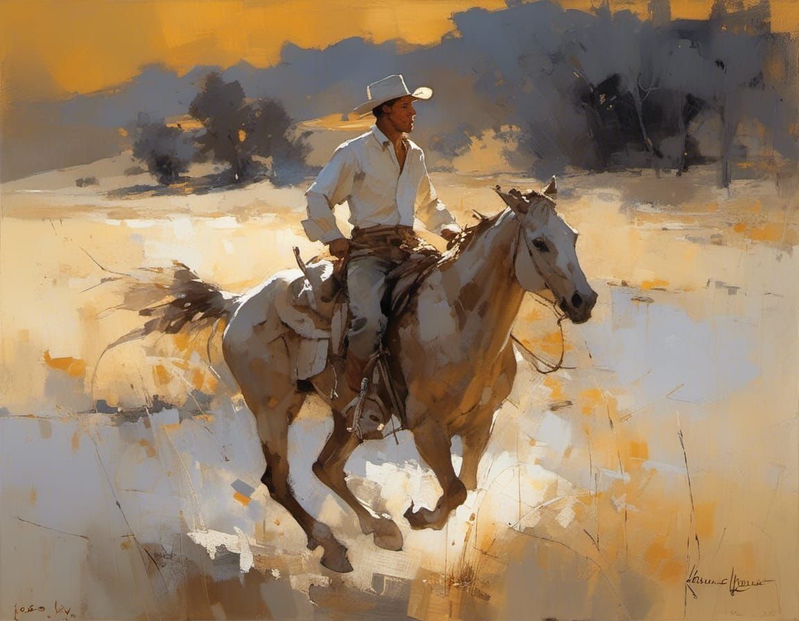 Cowboy Sunrise Ride in Chiaroscuro Style