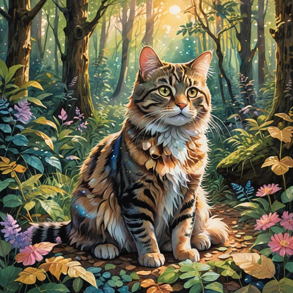Kirby as Tabby Cat in Mystical Forest