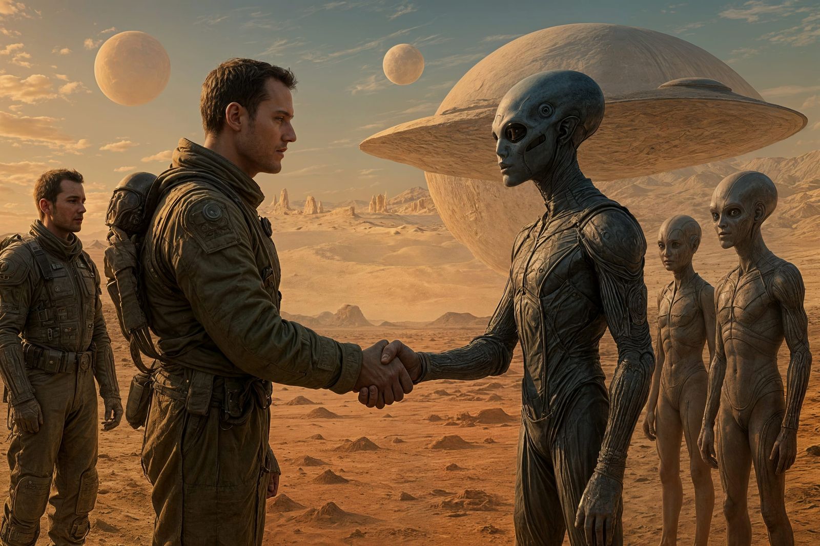 First Contact Between Humans and Aliens on Desert Planet