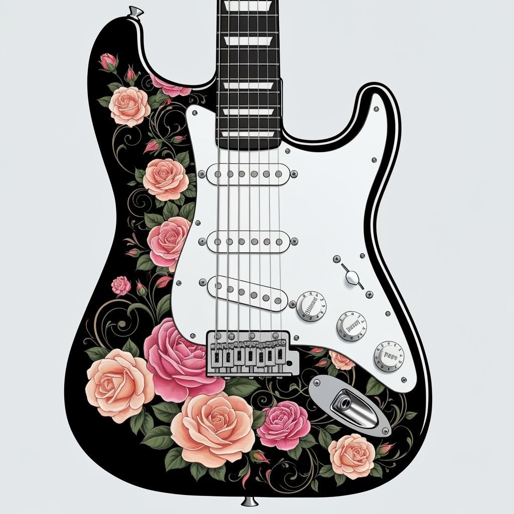 Floral Stratocaster: An Artistic Electric Guitar Depiction