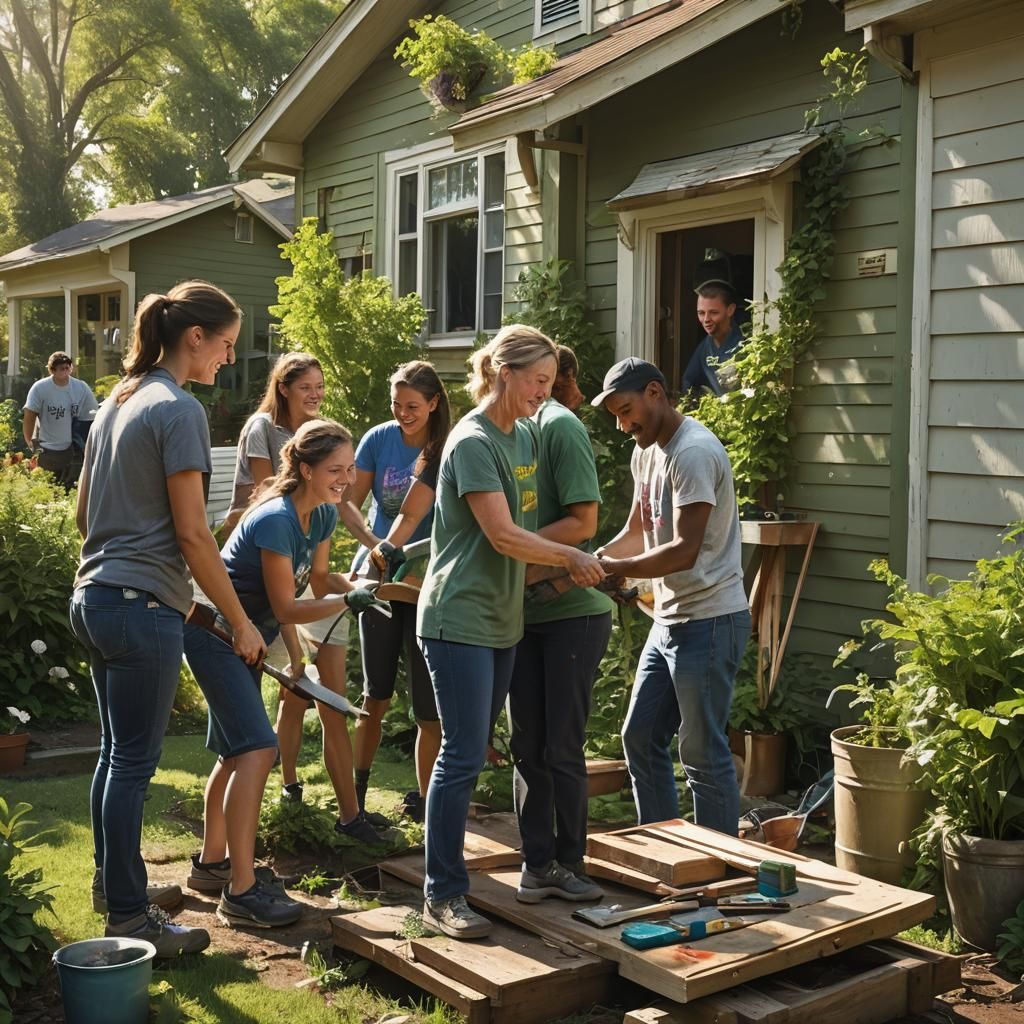 Volunteers Repair House in Sunny Suburb
