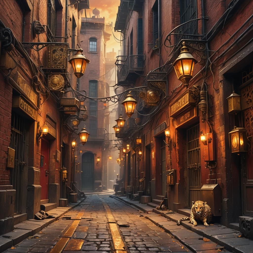 Mystical Alleyway: Fire Alarm with Cheetah Stripes