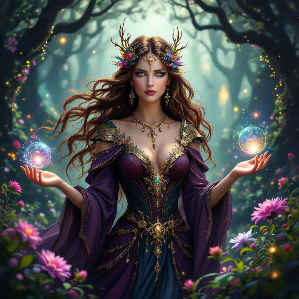 Ethereal Fantasy Art of Faerie Queen Danu in Magical Forest