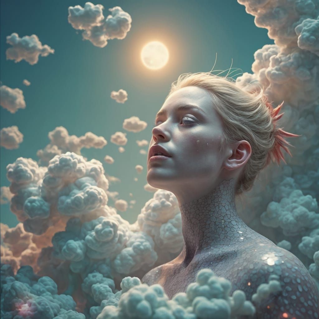 Dragon-Scaled Woman Under Moonlight in Anime Style