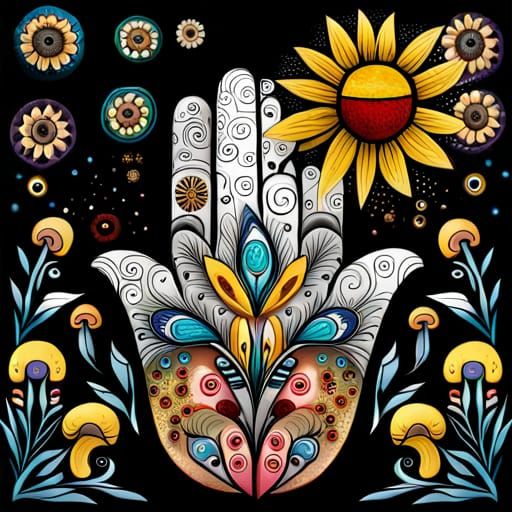 Hamsa Hand with Heart and Floral Elements