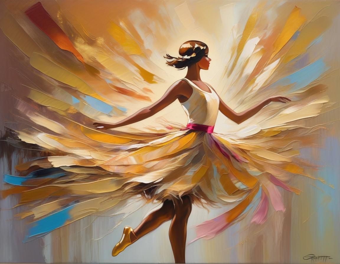 Expressionist Ballerina Silhouette in Distressed Oil Paintin...