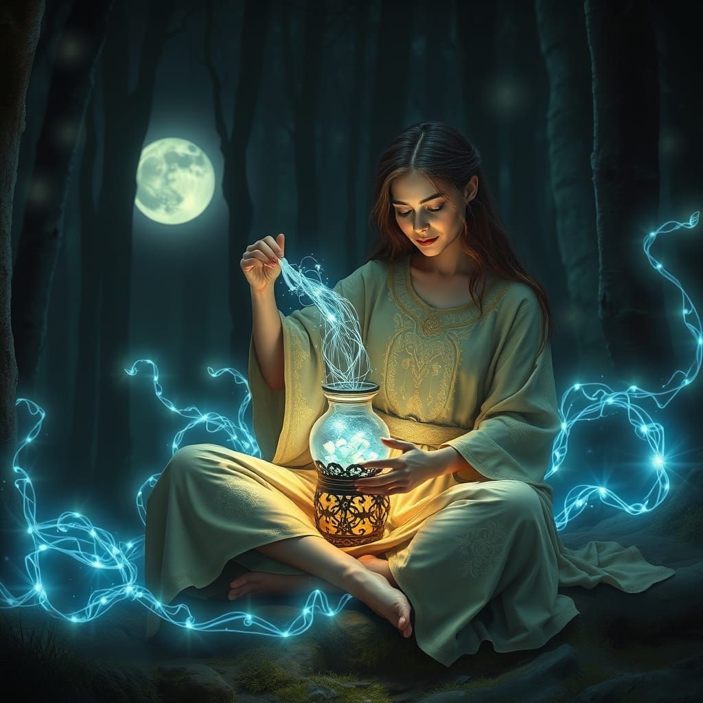 Mystical Air Weaver in Moonlit Forest