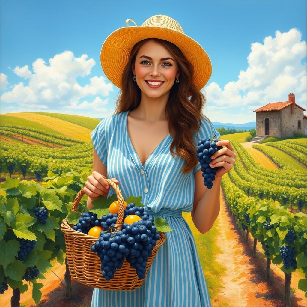 Radiant Lady in Sun-Kissed Vineyards