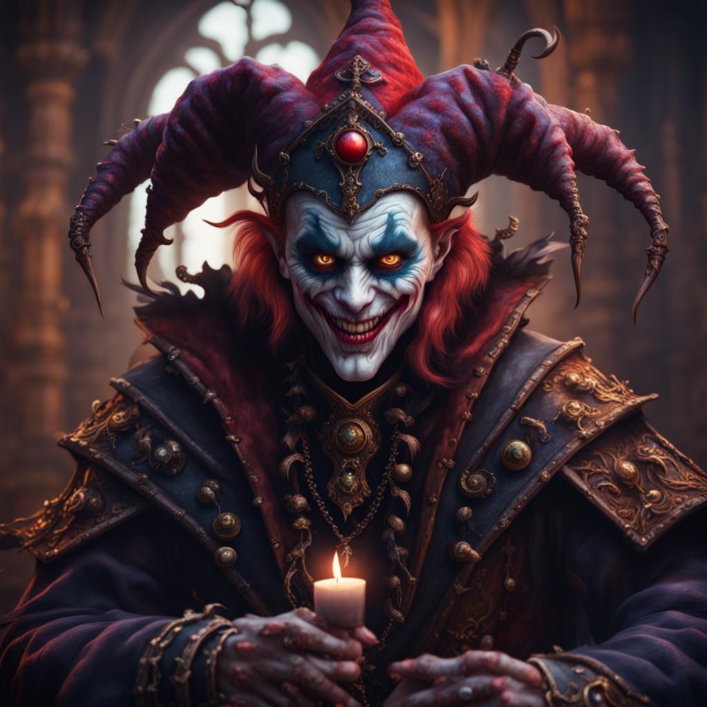 Demonic Six-Eyed Jester in Detailed Matte Painting