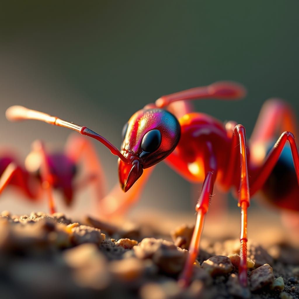Hyper-Realistic Ruby Ants in Vibrant Macro Photography