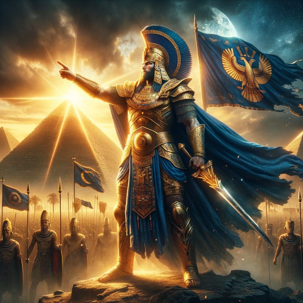 Babylonian King Victorious on Battlefield in Epic Fantasy St...