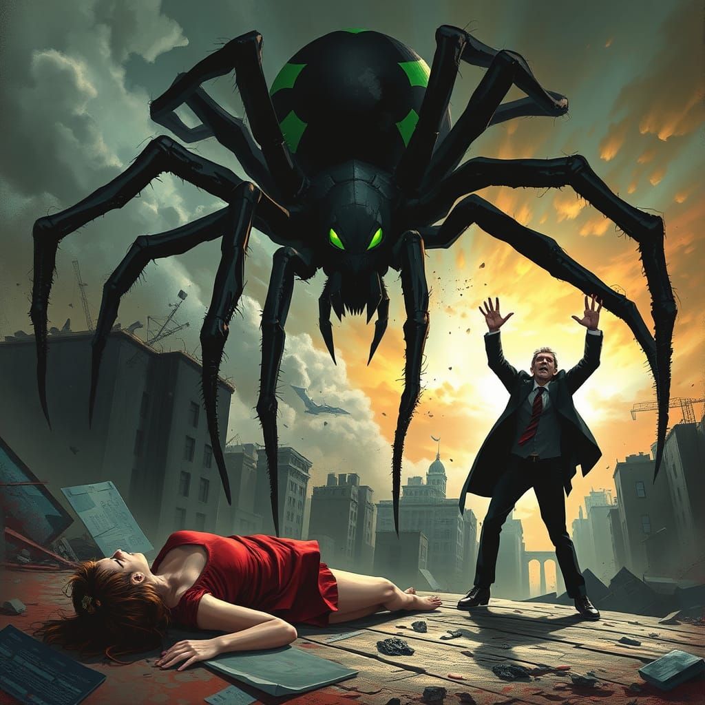 Menacing Spider Dominates Cityscape in Sinister Style