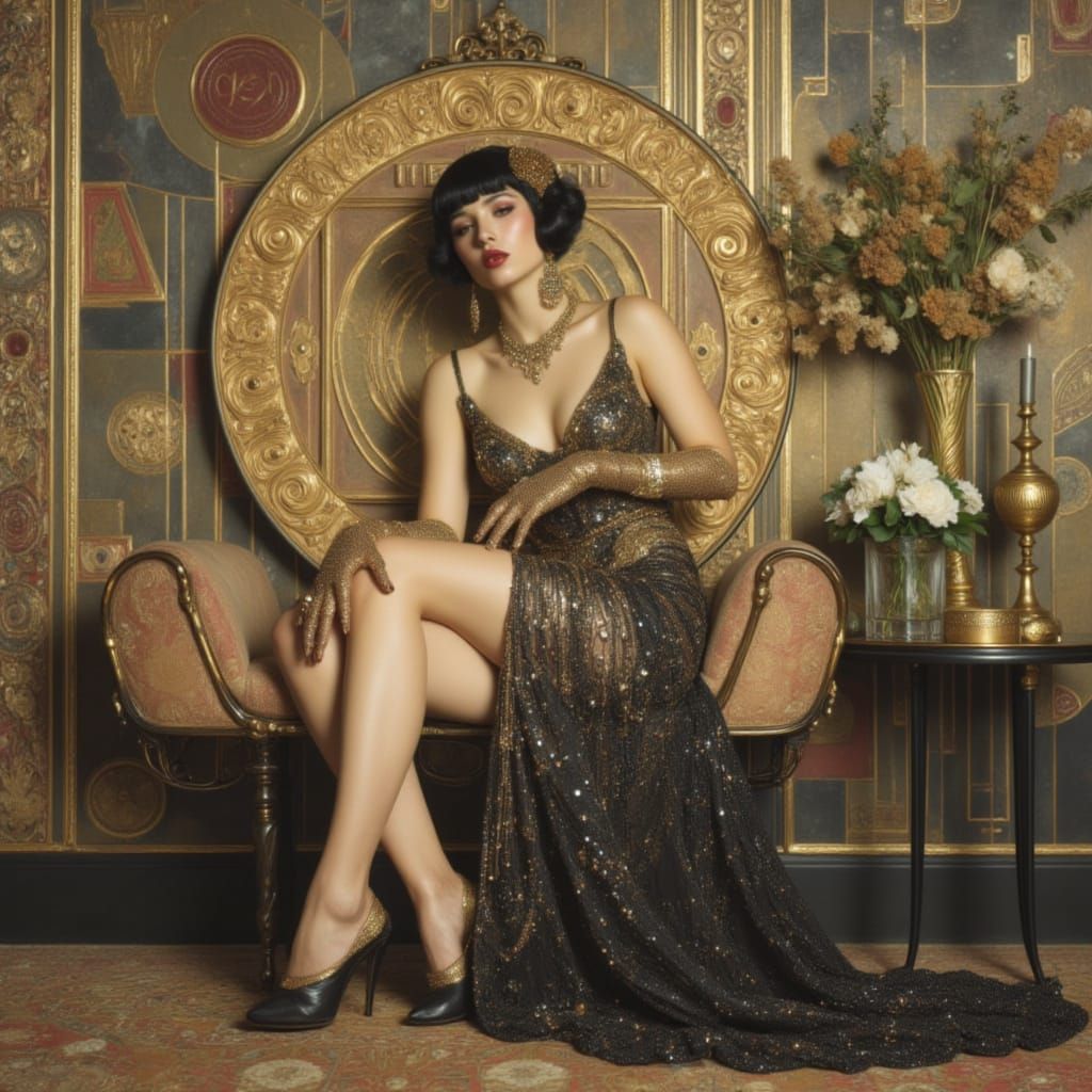 1920s Glamour: Opulent Parlour with Golden Accents