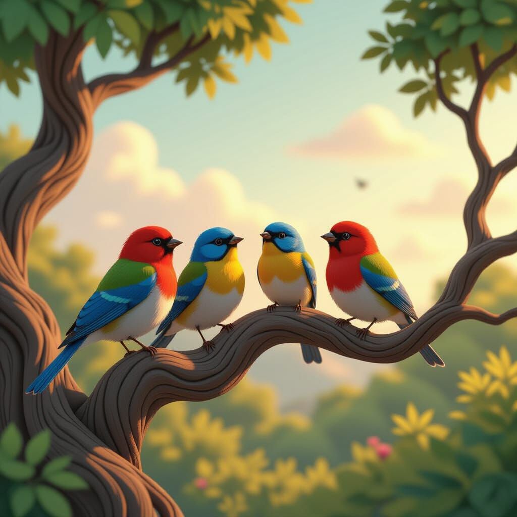 Colorful Songbirds Harmony in 3D Render Style