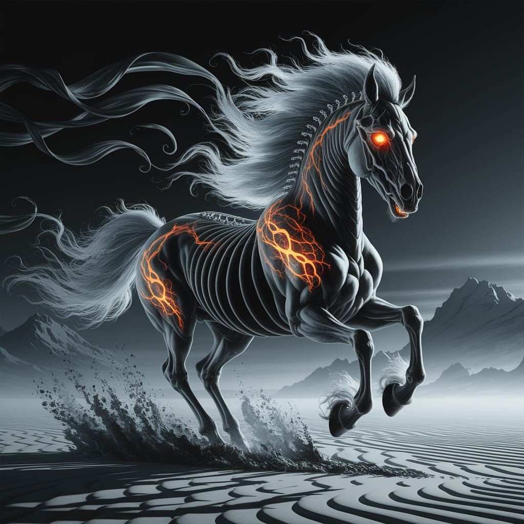 Nightmare Horses Galloping Through the Night Sky
