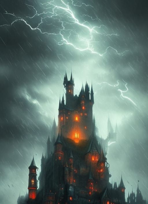 Dracula's Castle in Thunderstorm Wonderland: Dark Fantasy Ar...