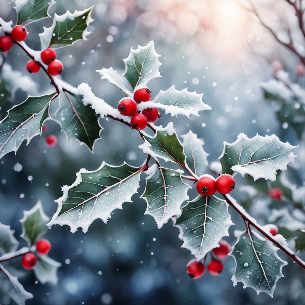 Ethereal Watercolor Holly in Snow