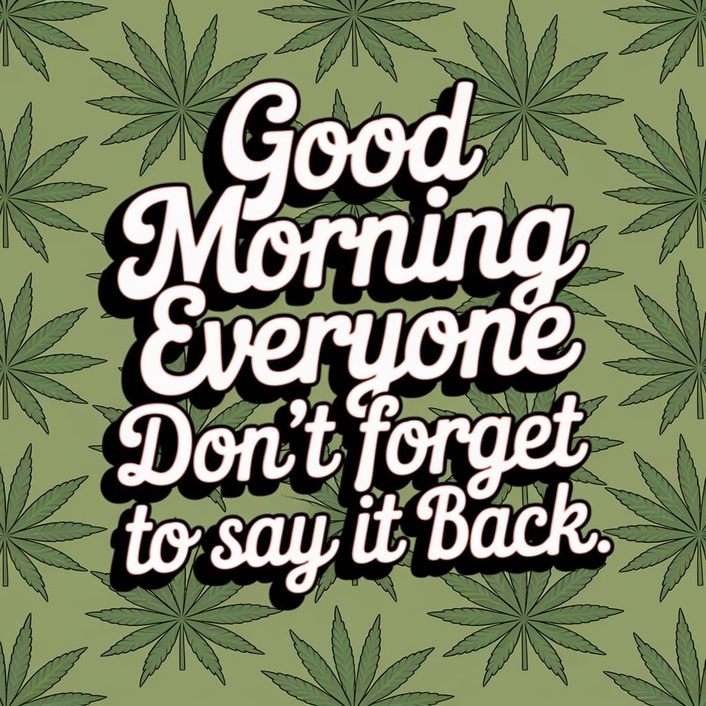 Cozy Cartoon Morning Wallpaper with Cannabis Leaf Pattern