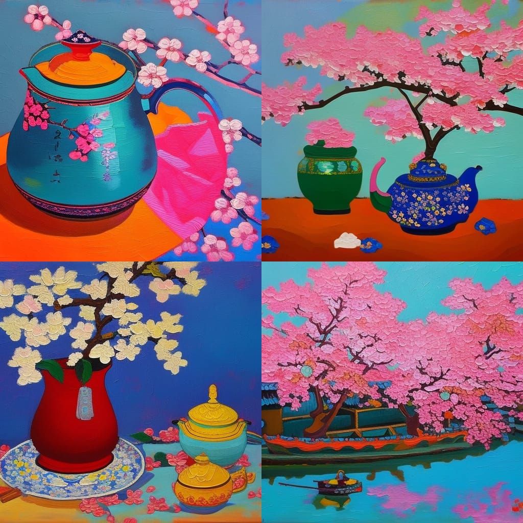 Osaka Food Scene in Neo-Impressionist Oil Painting