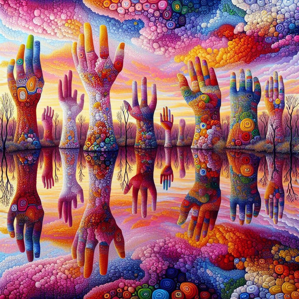 Abstract Outback Oil Painting with Hand Structures