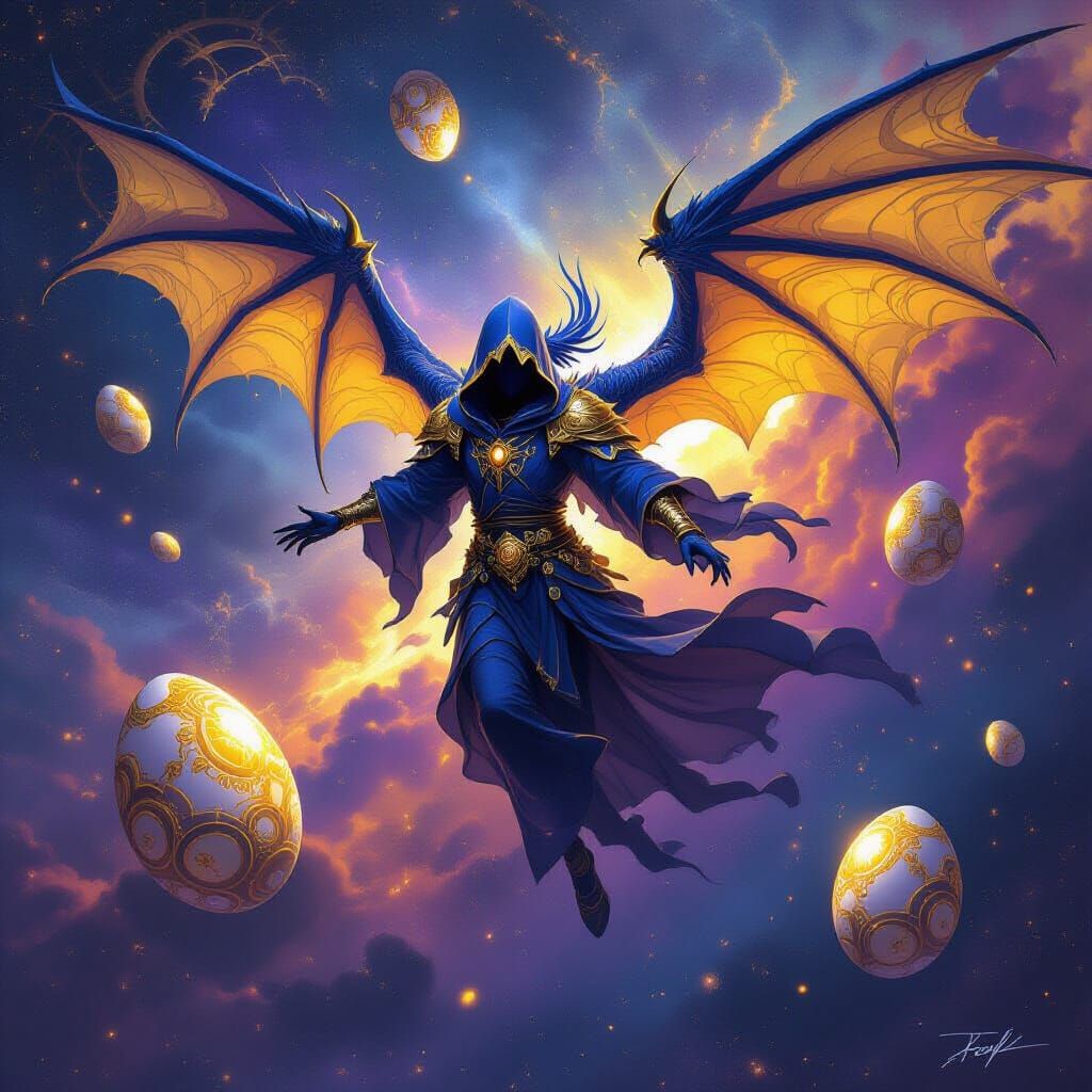 Midnight Blue Dragon Soaring Through Nebula