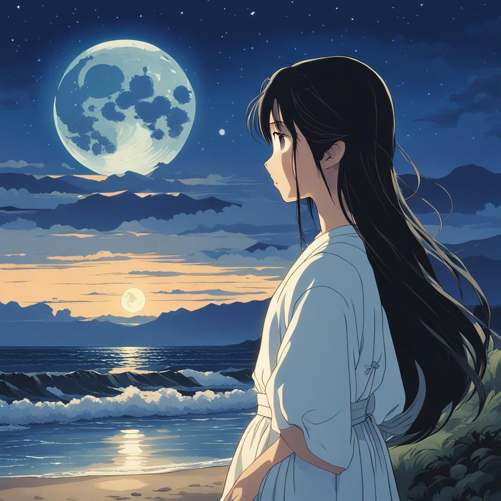 Girl Stares at Moon: Anime Key Visual