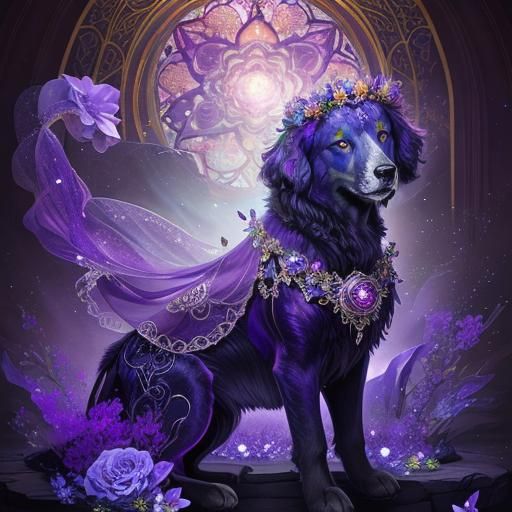 Dog with Flower Crown Enters Shimmering Portal