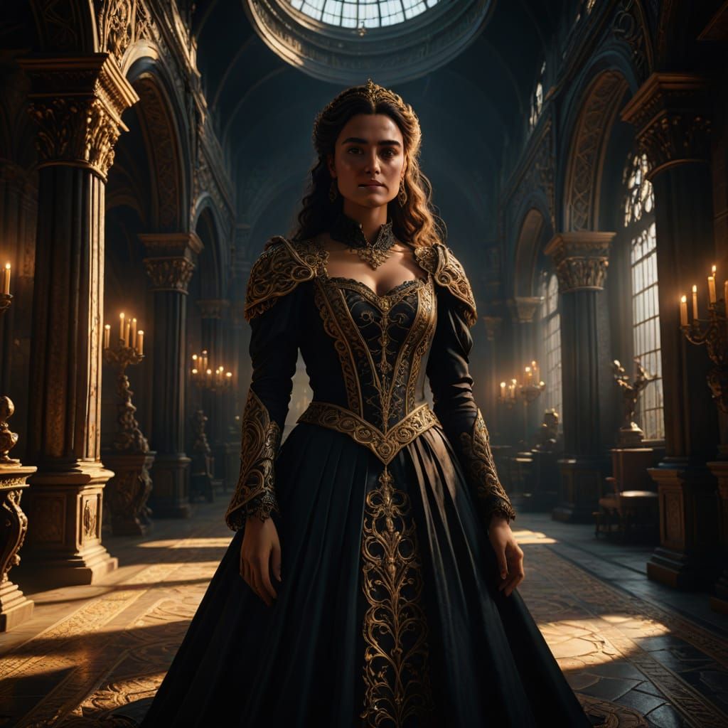 Gothic Romance Portrait of a Mysterious Woman in an Ornate G...