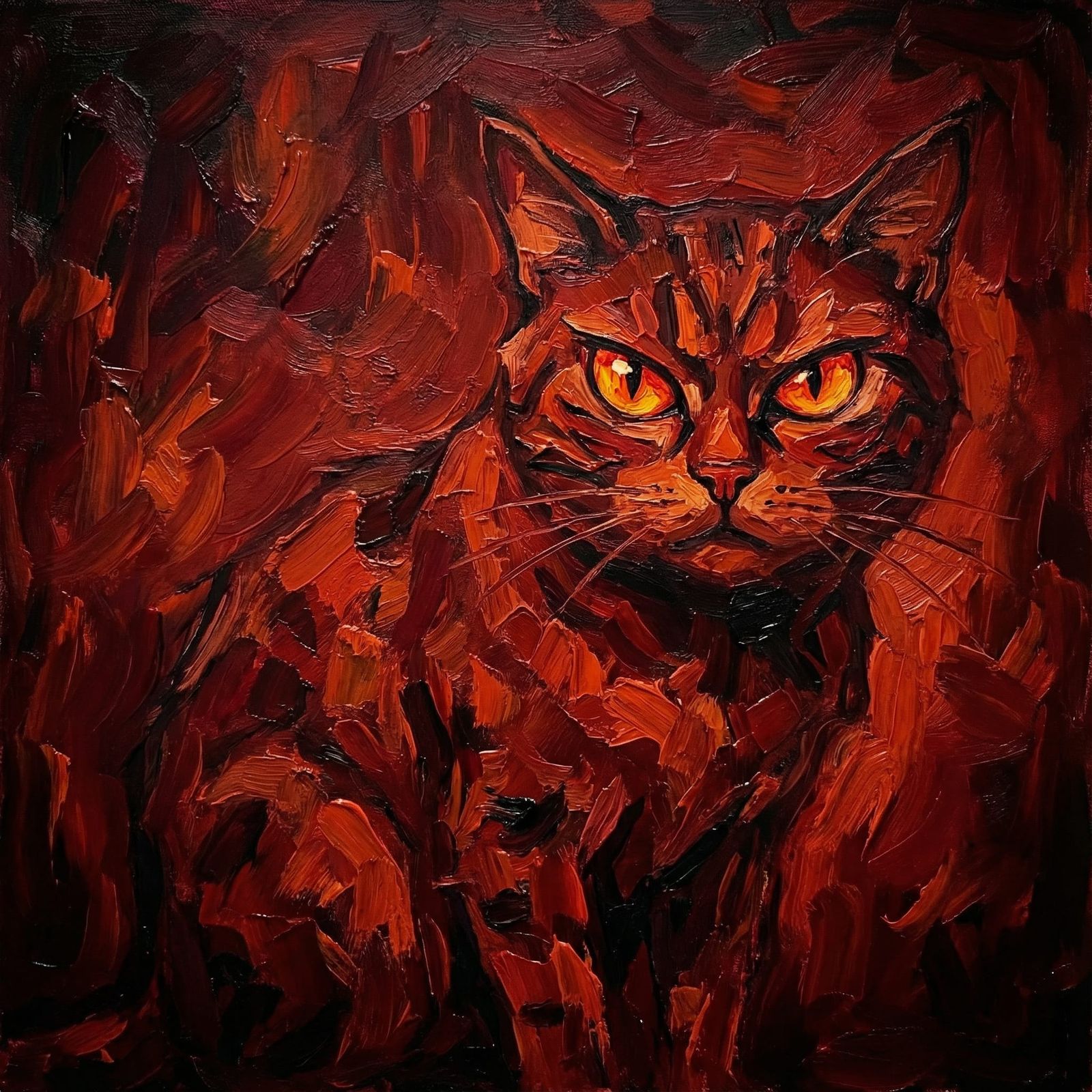 Expressionist Cat in Bold Red Palette