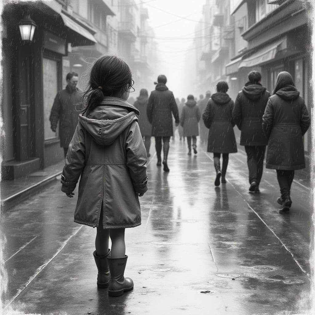 Girl in Raincoat: Pencil and Charcoal Art