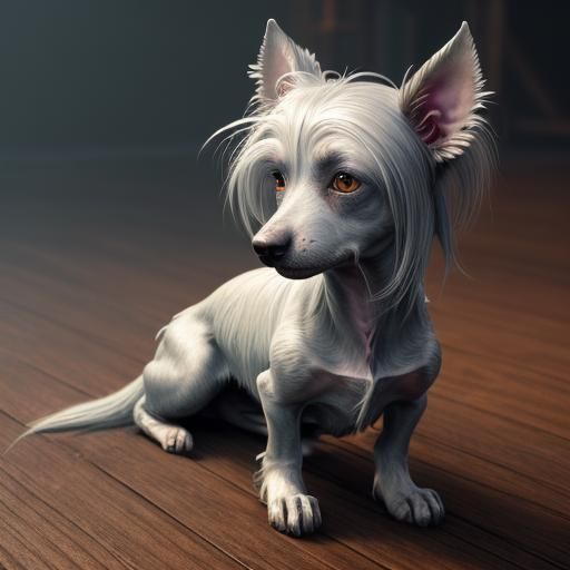 Sorrowful Chinese Crested Dog in Digital Painting