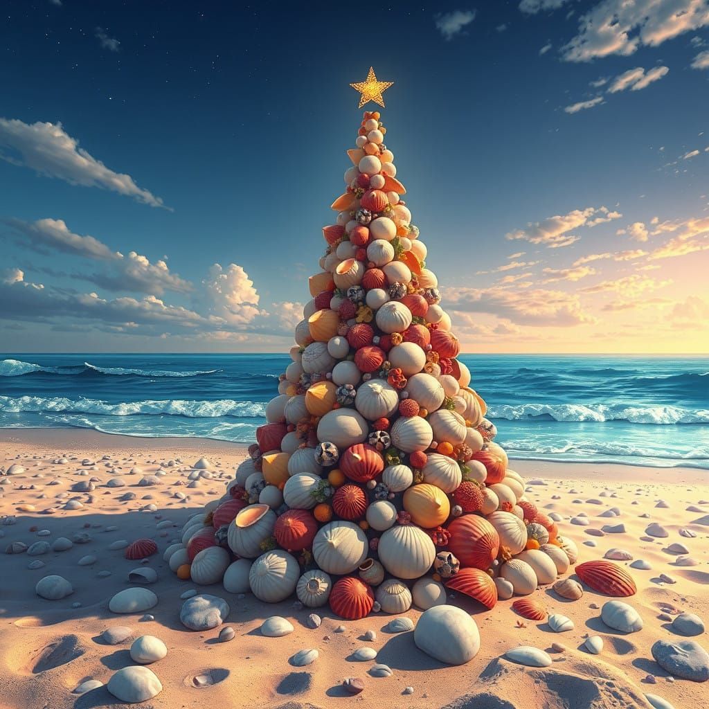 Christmas Tree Shell Masterpiece in Vibrant Cel-Shaded Style